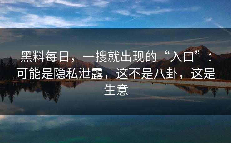 黑料每日，一搜就出现的“入口”：可能是隐私泄露，这不是八卦，这是生意